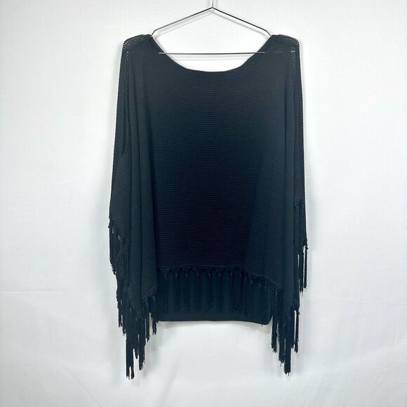 JOSEPH RIBKOFF Women Size 6 Knit Top Black Pullover Fringe Hi-Lo  (NWT-$168) - Picture 1 of 4